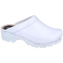 Comfort Clogs PU+Wood Soles Leather White