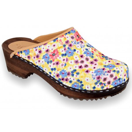 SUNNY FLOWERS Wooden Clogs Embroidered
